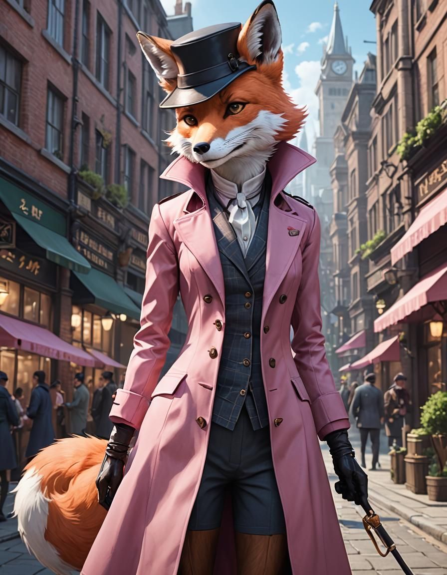 Pink Fox Sherlock Holmes in Anime Style