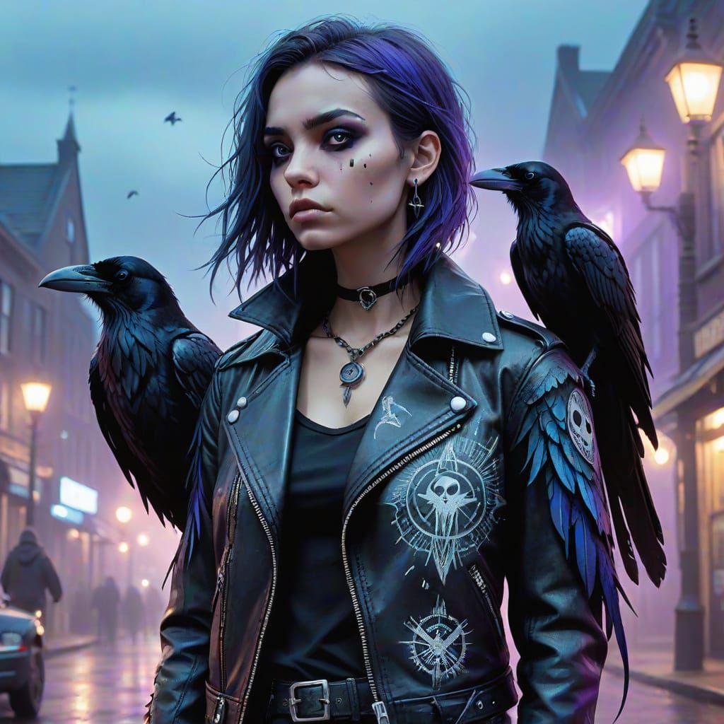 Young Witch in Urban Punk Dark Ink Illustration