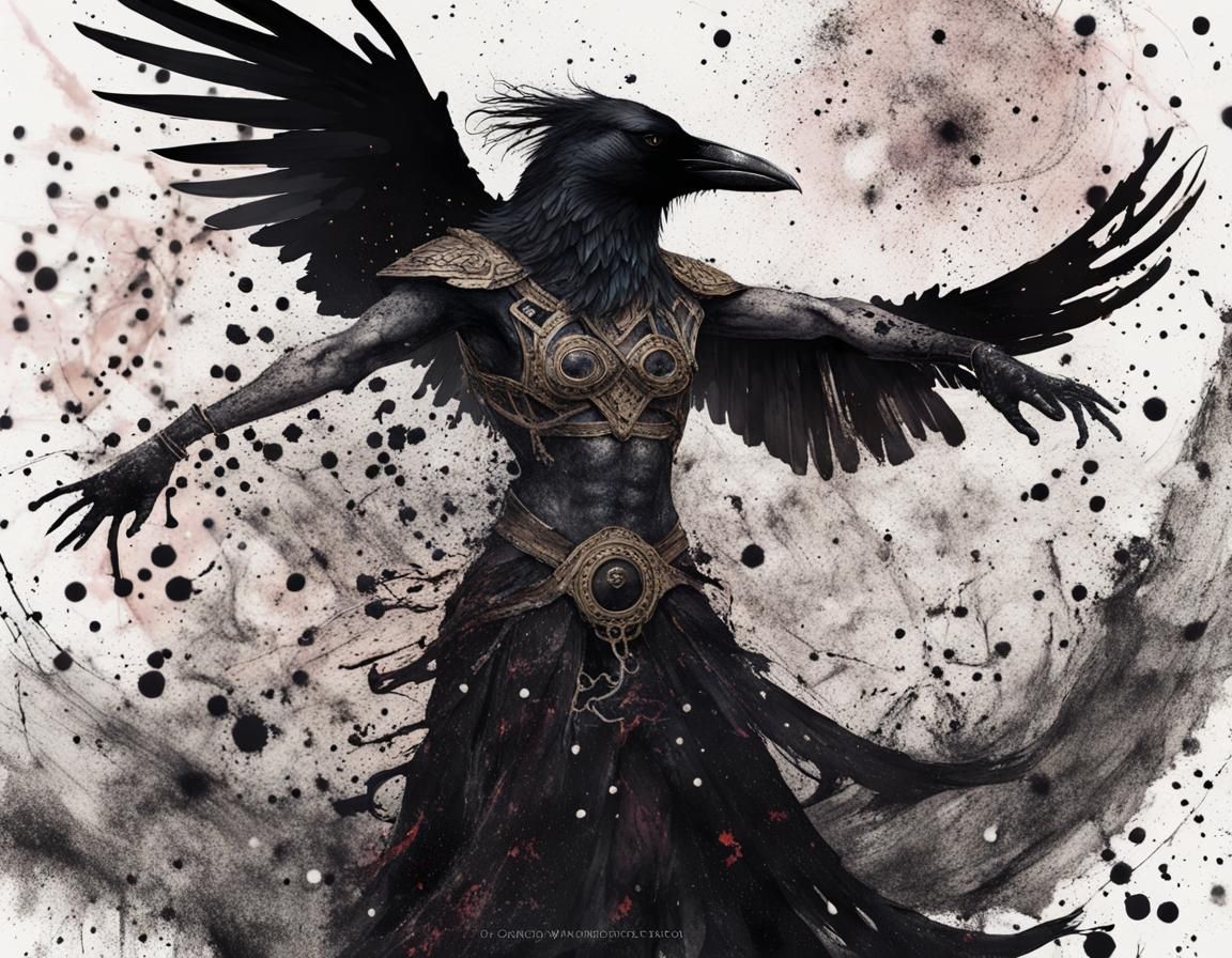 Raven Deity Creates World in Ink Splatter Art