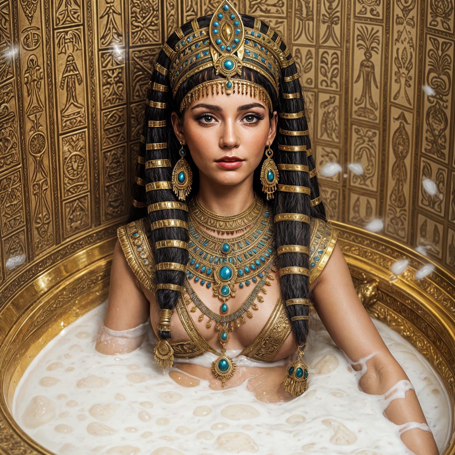 Cleopatra's Milk Bath: A Hyperrealistic Vision