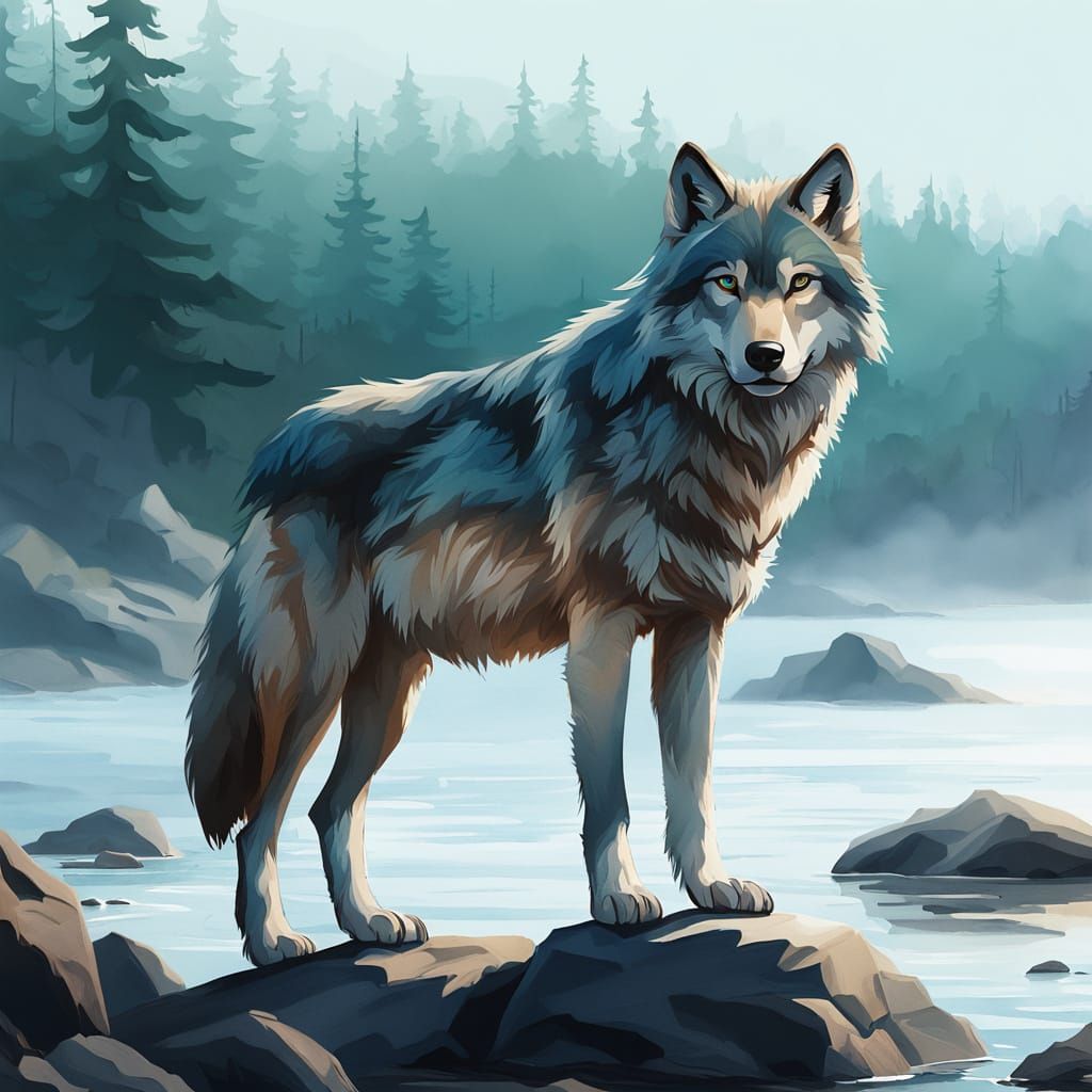 Ethereal Water Wolf Emerges from Oceanic Waves