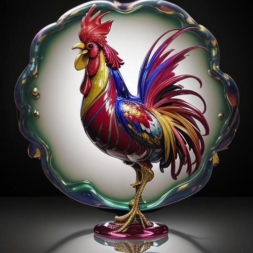 Vibrant 3D Murano Glass Rooster