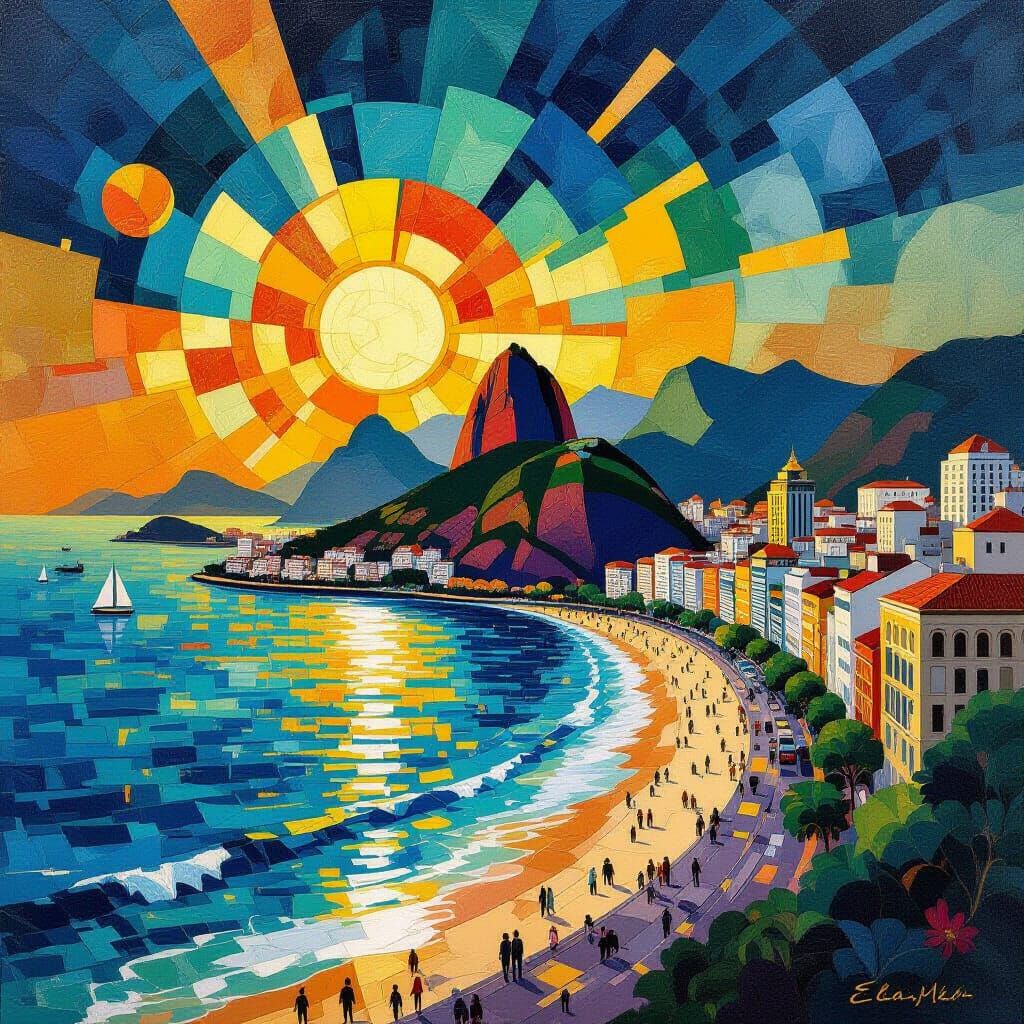 Vibrant Rio Life: Egyptian Deco, Nouveau, Mondrian Oil Paint...