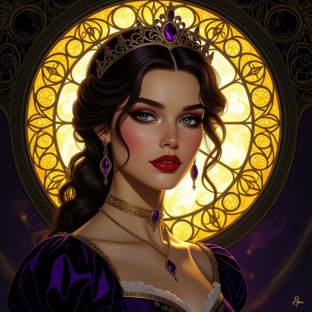 Fantasy Queen Portrait in Art Nouveau Style