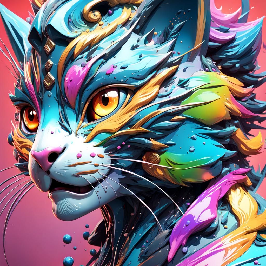 Anime Cat Face Concept Art in 3D