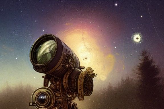 Steampunk Telescope Gazing at Honey Galaxies: Digital Art