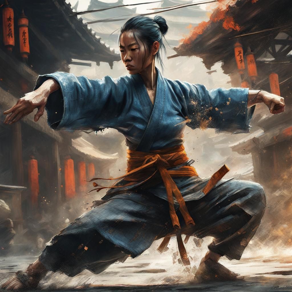 Denim Kung Fu Monk: Dramatic Digital Painting