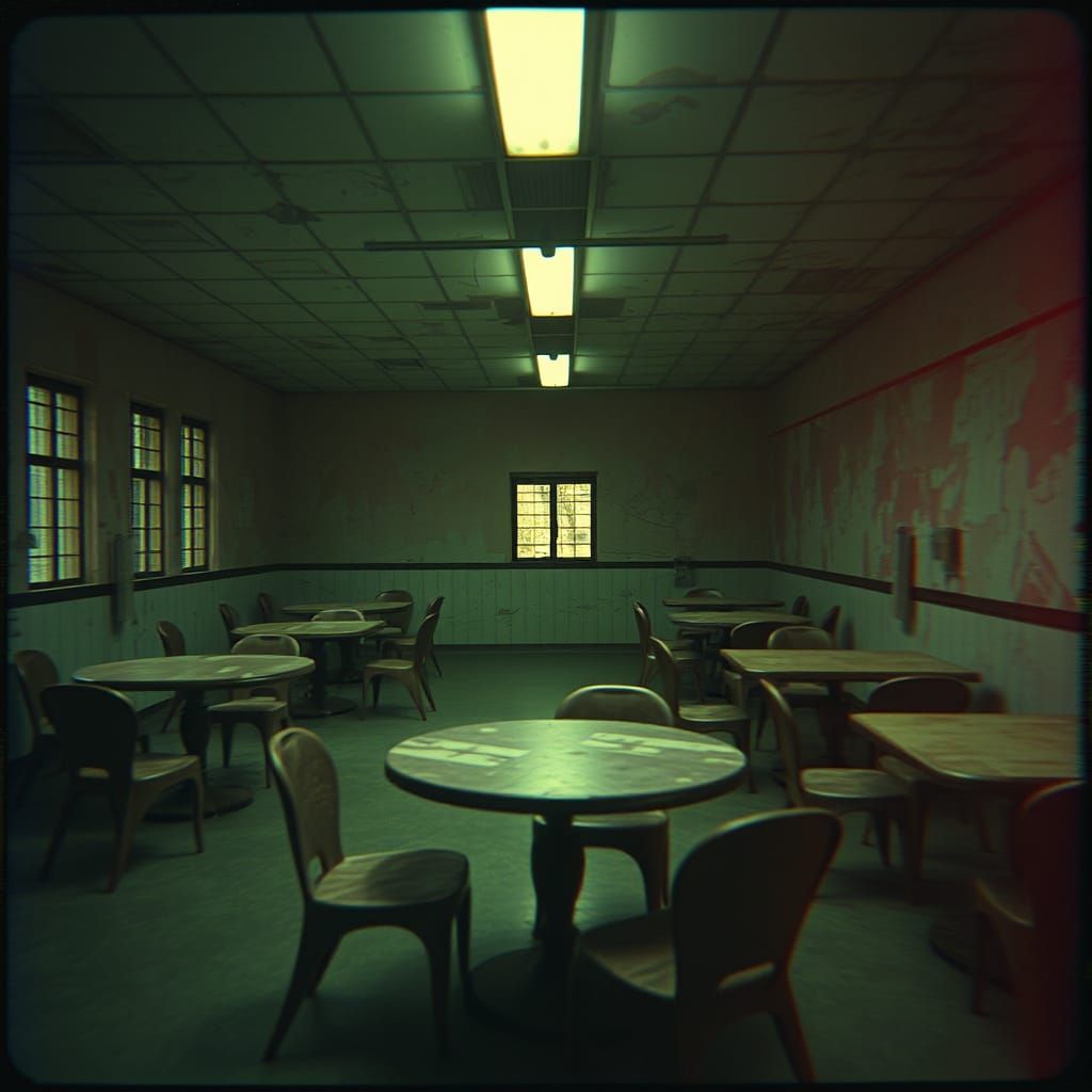 Abandoned Zoo Nightmare: Crumbling Tables and Shadows