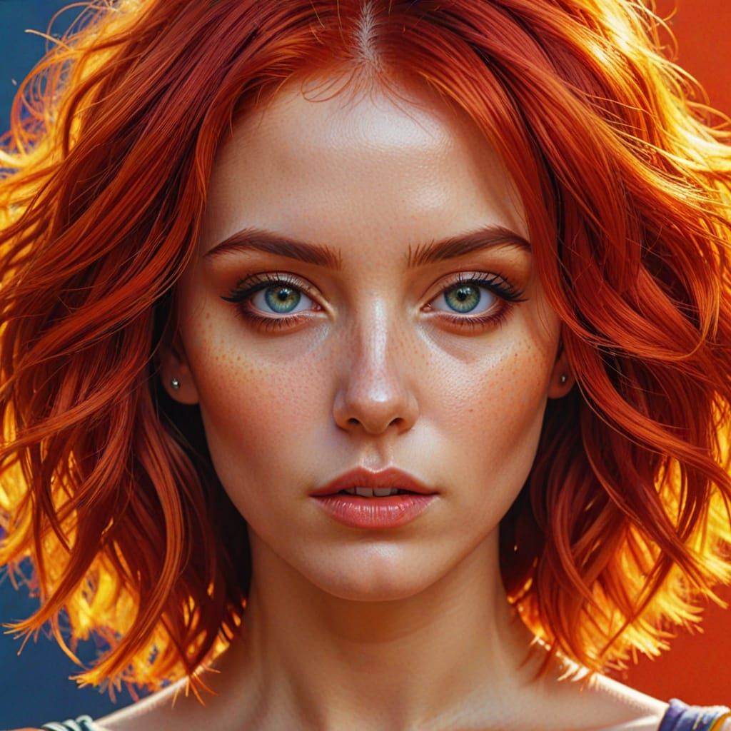 Pop Art Portrait of Woman with Fiery Red Hair