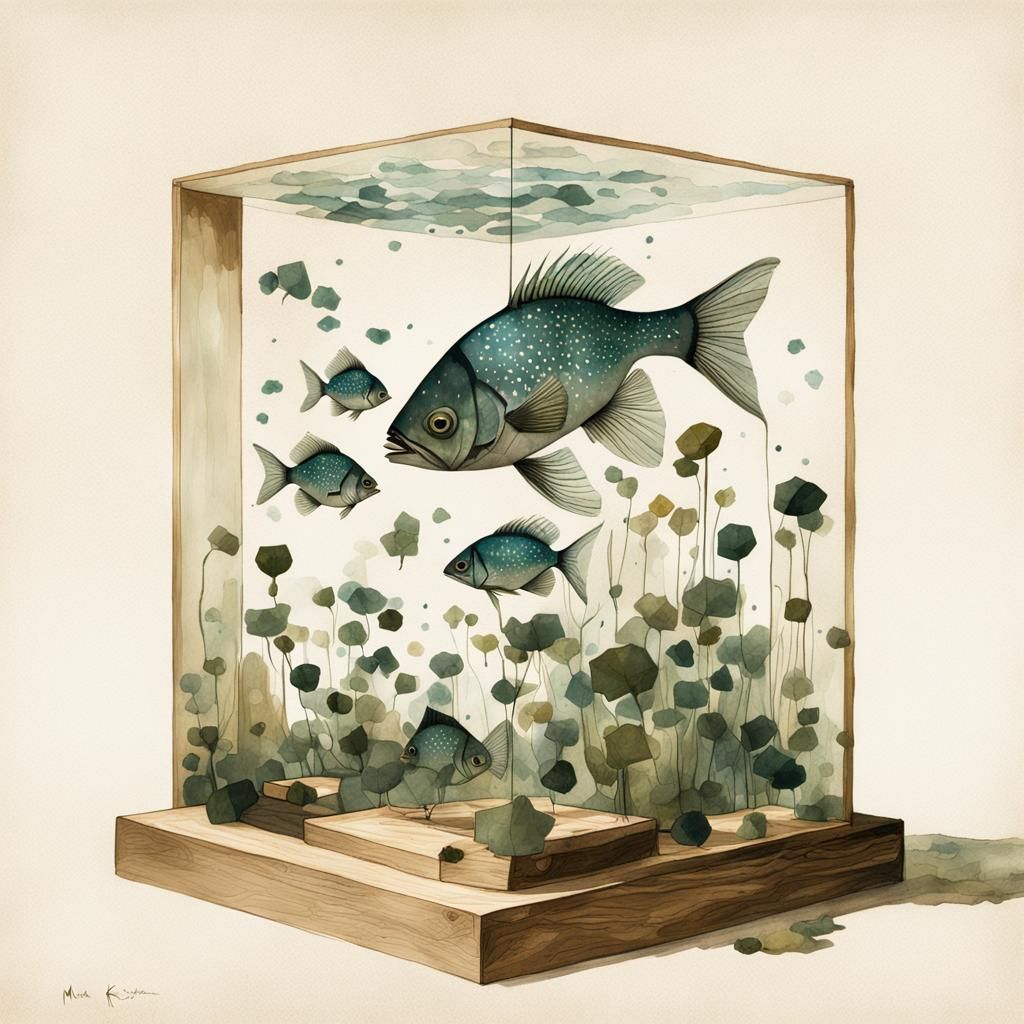 Double Exposure Fish in Art Nouveau Style