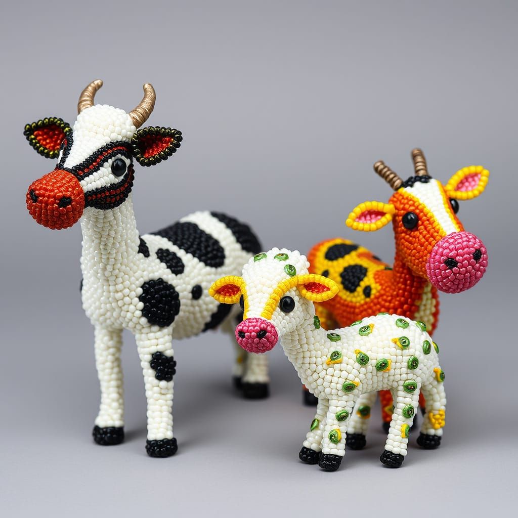 Beaded Farm Animals in Whimsical Folk Art Style