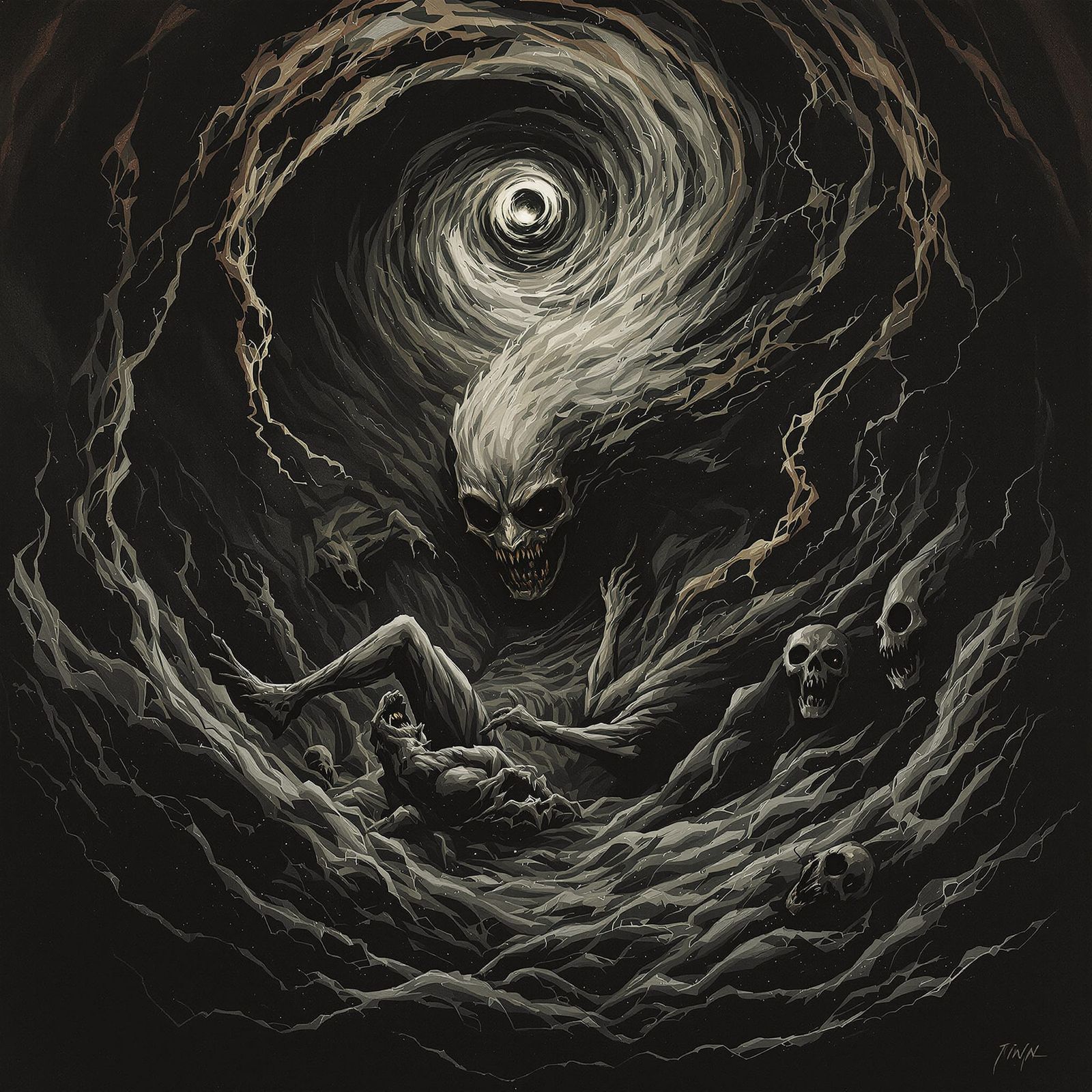 Corrupted Jinn Succumbs to Madness in Dark Fantasy Style