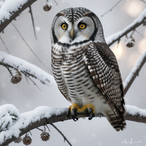 Northern Hawk Owl in Winter Wonderland