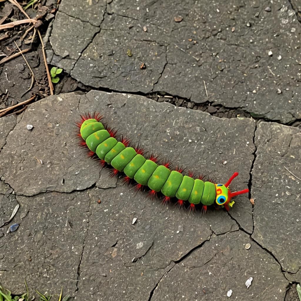 Whimsical Caterpillar with Spikes and Blue Eyes