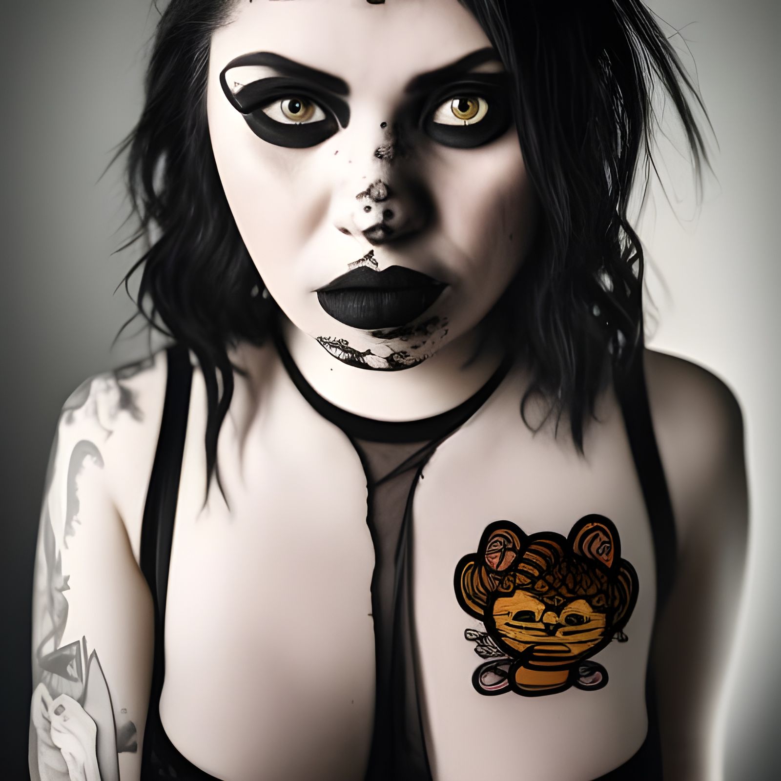 Goth Girl with Garfield Tatoo