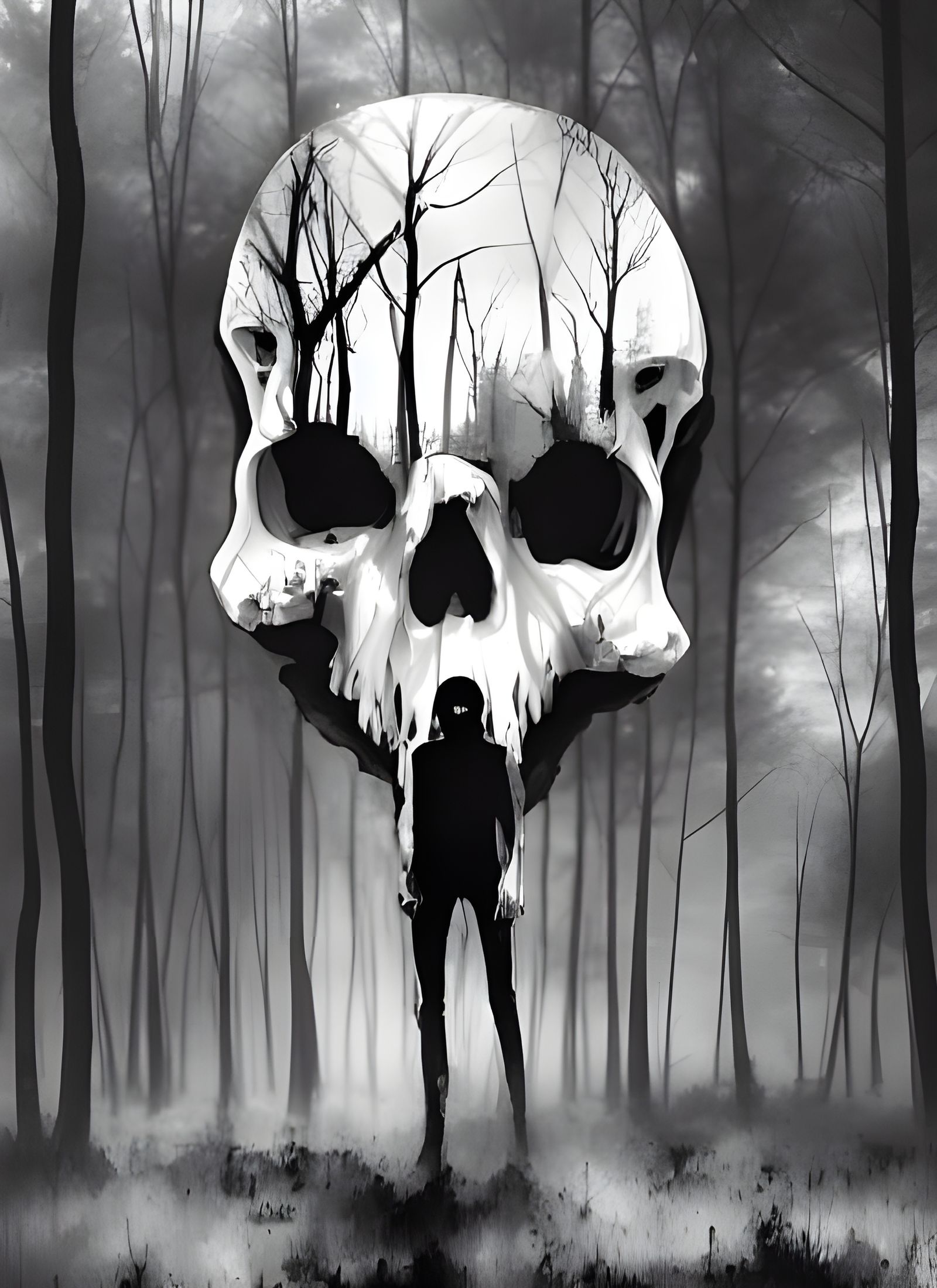 Terrifying Skull Ghosts in Forest: Junji Ito Style