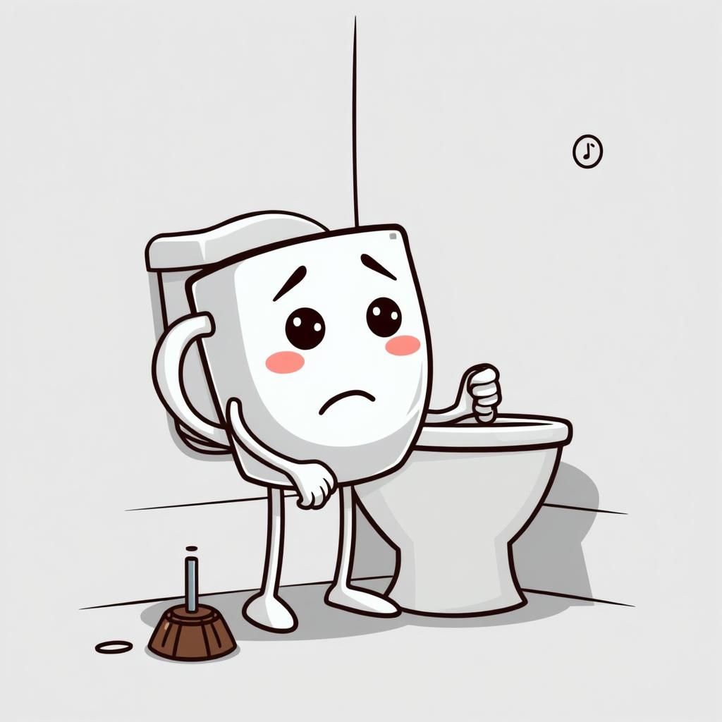Cartoon Coffee Cup Plumber Fixing Toilet