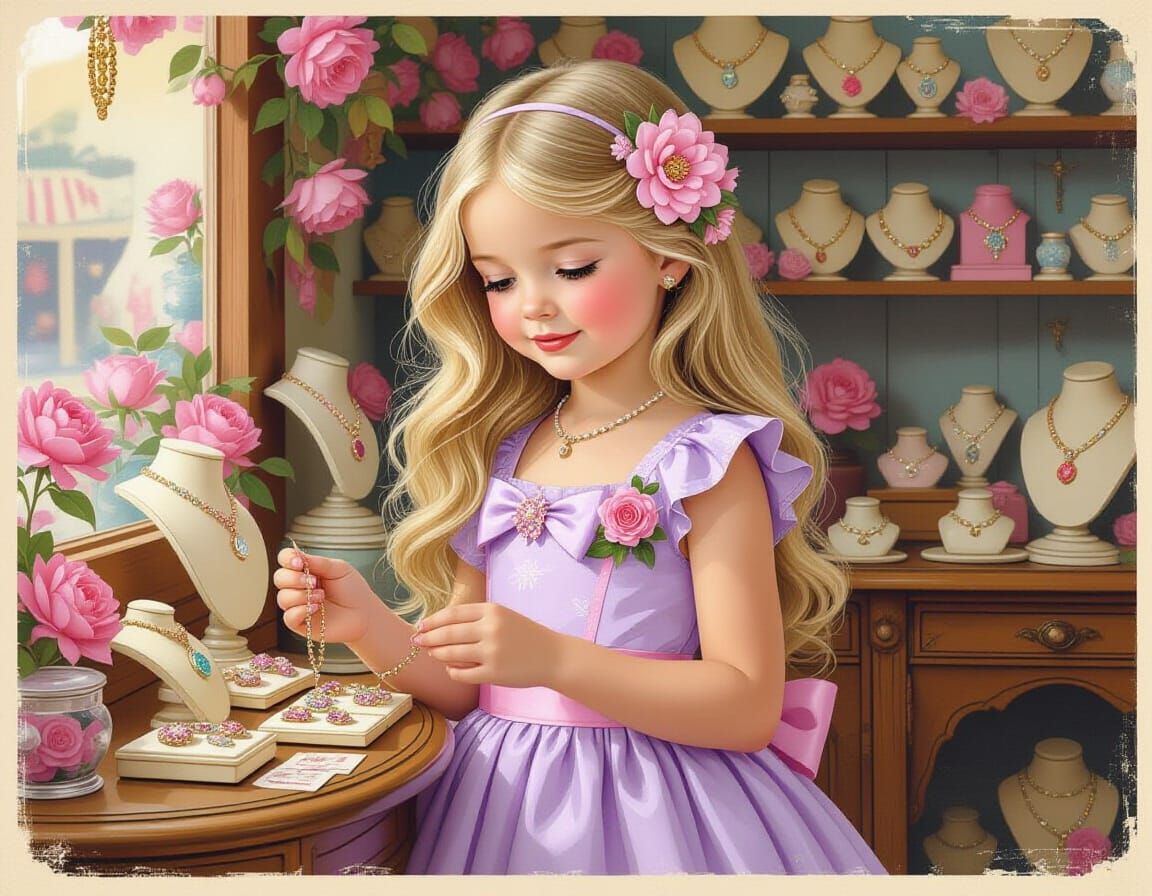 Girl Shopping for Jewelry in Pin-Up Style