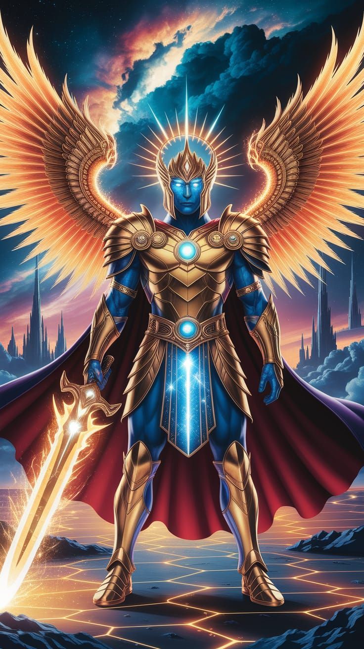 Golden Cosmic God Unfurls Fiery Wings