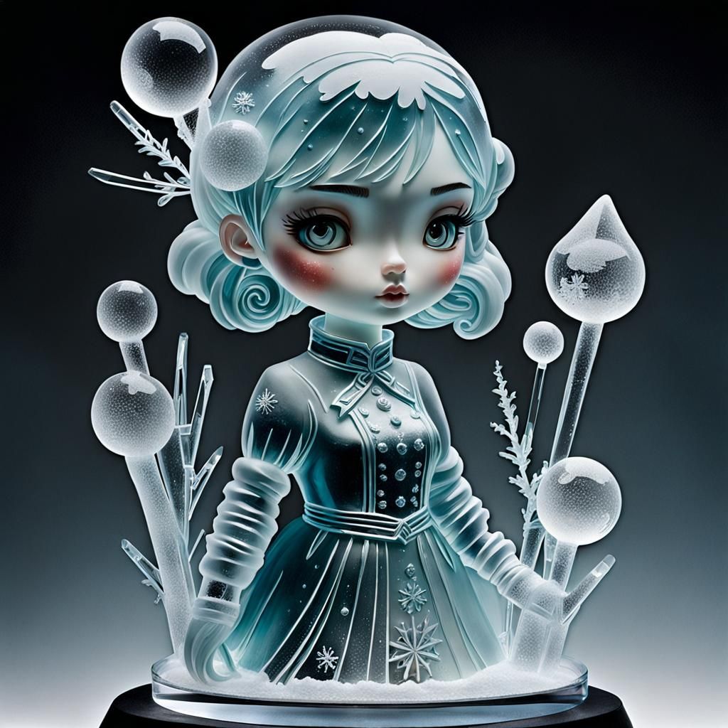 Intricate Ice Sculpture of a Girl