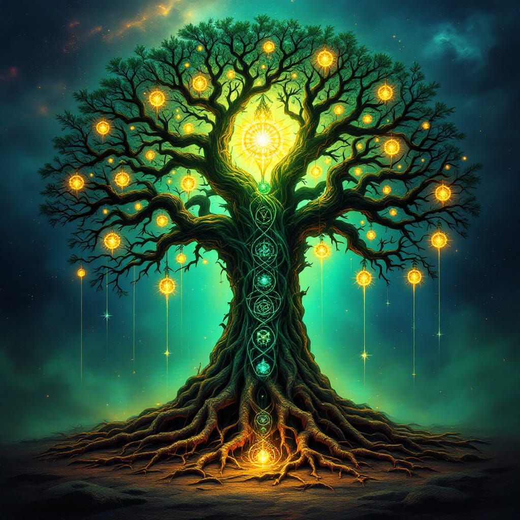 Mystic Tree of Life with Ethereal Orbs