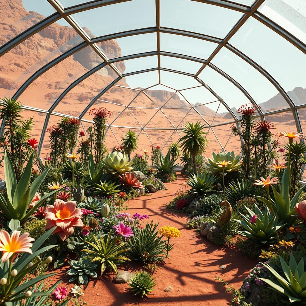 Futuristic Martian Botanical Garden in Vibrant Digital Art