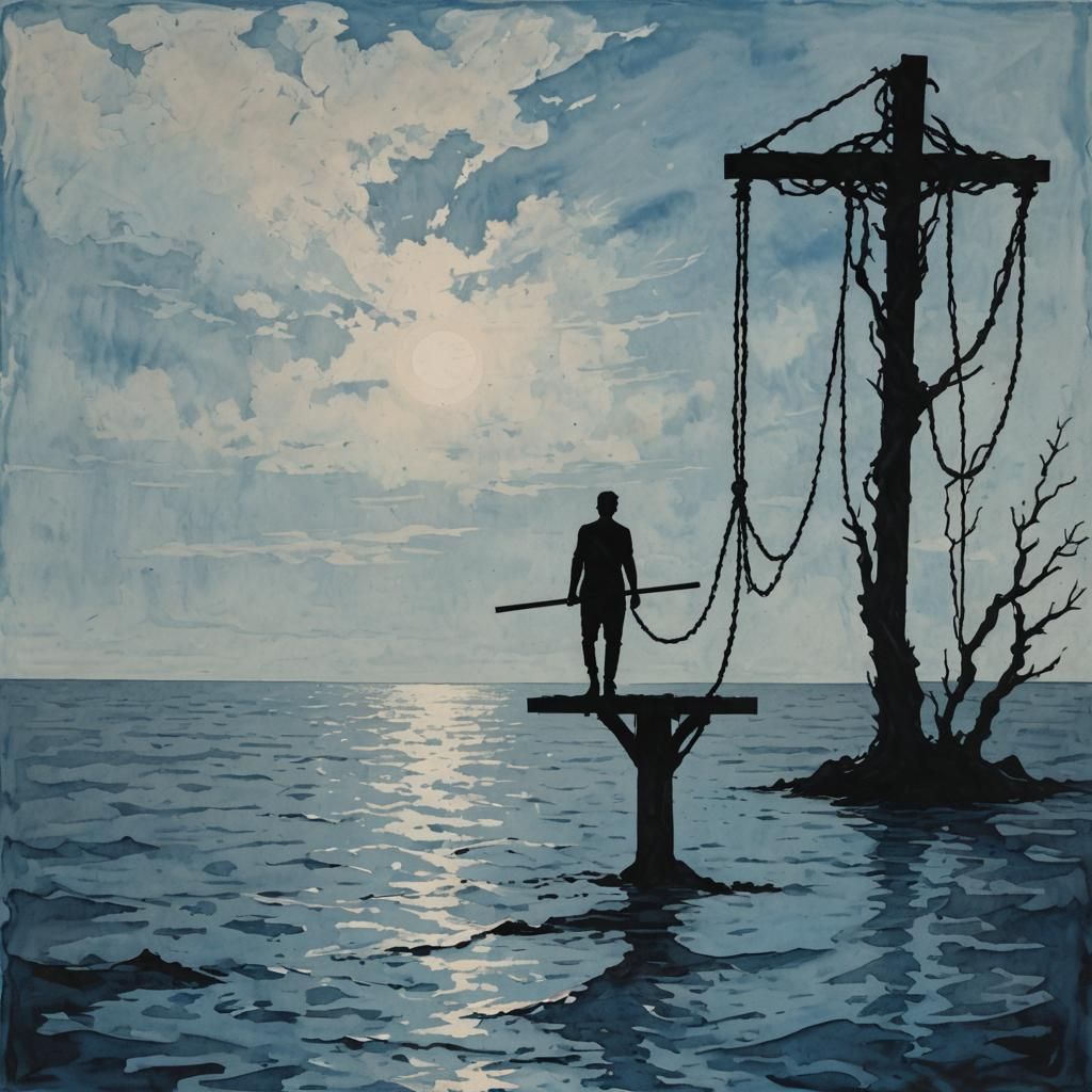 Silhouette at Gallows on Blue Ocean