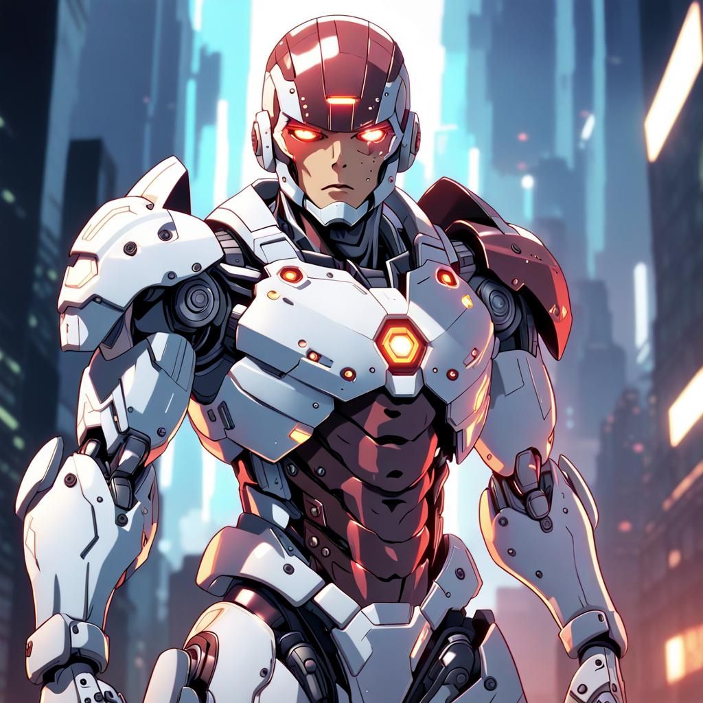 Manga Style Cyborg Soldier, Cel-Shaded Anime Art