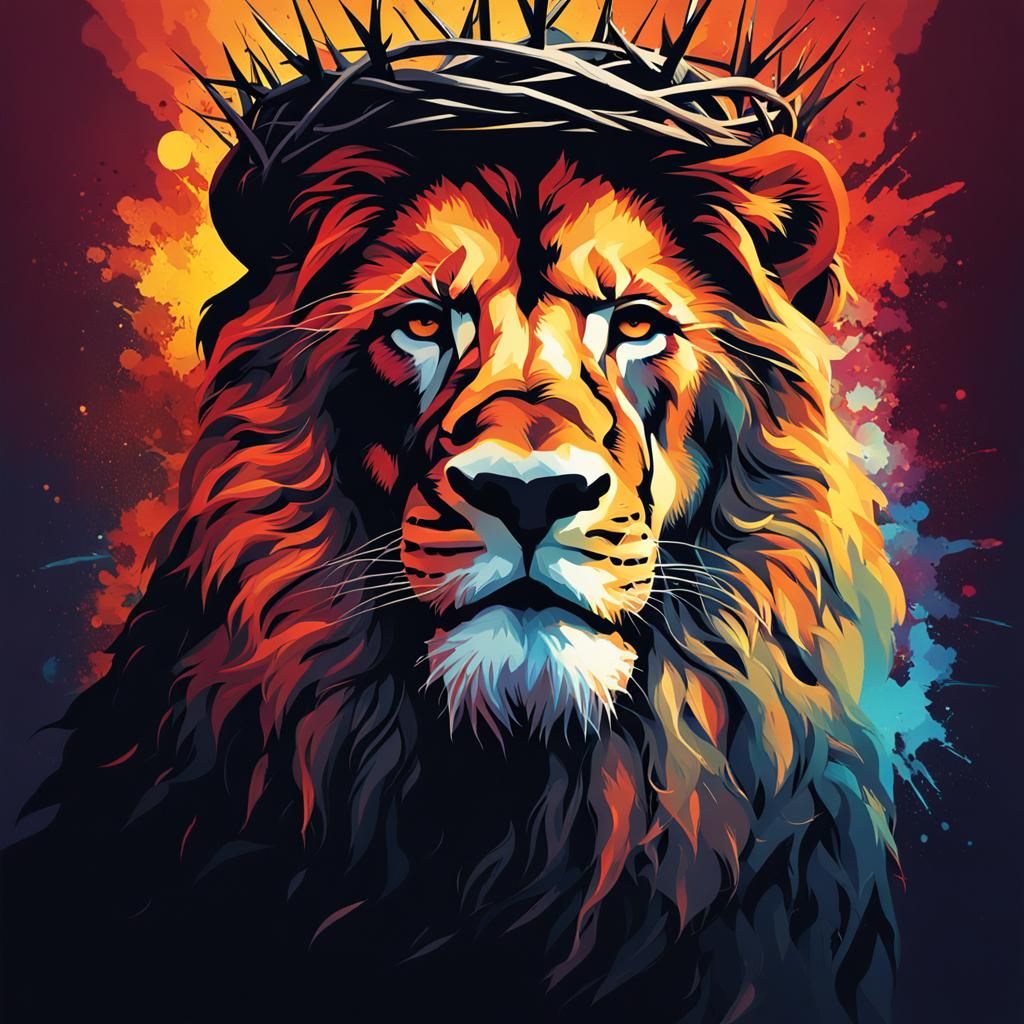 Jesus Christ and Lion Silhouette: Hyperrealistic Splash Art