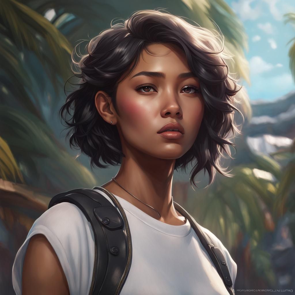 Portrait of Biracial Girl, Hyperdetailed Digital Art