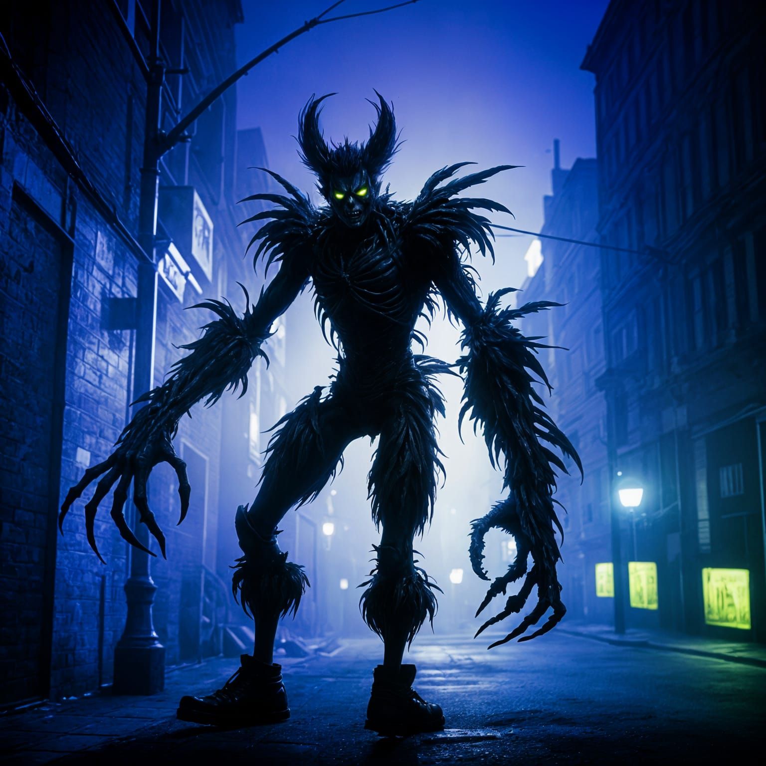 Dark Fantasy Icon Ryuk with Wings Faces Off Against Green Ps...