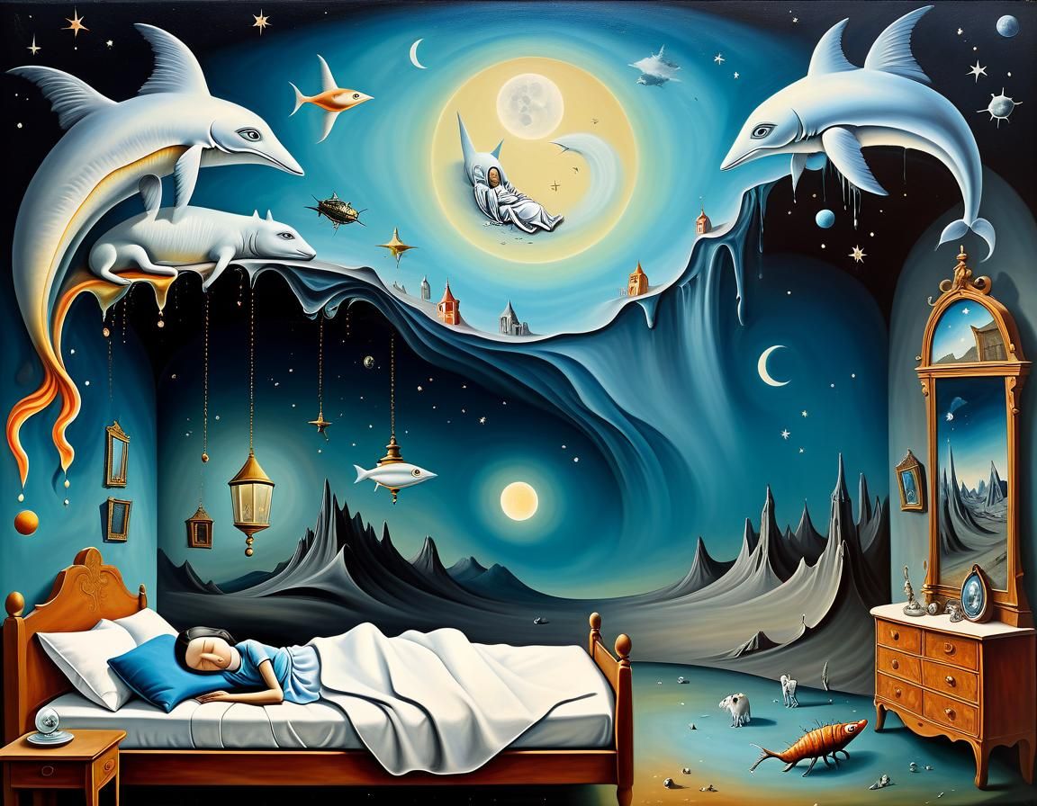 Surrealist Dreamscape Painting with Melting Elements