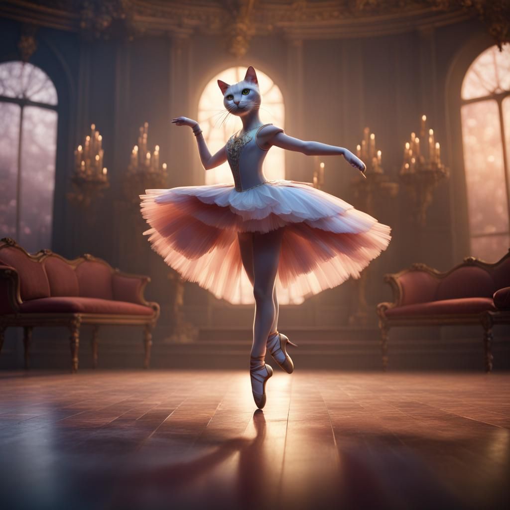Elegant Cat Ballerina in a Fantasy Art Style