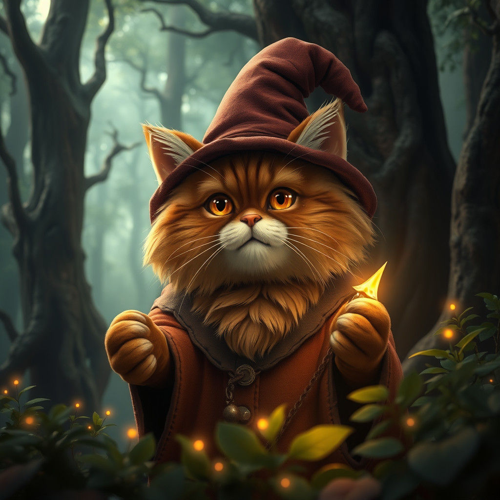 Enchanted Forest Wizard Cat Portrait