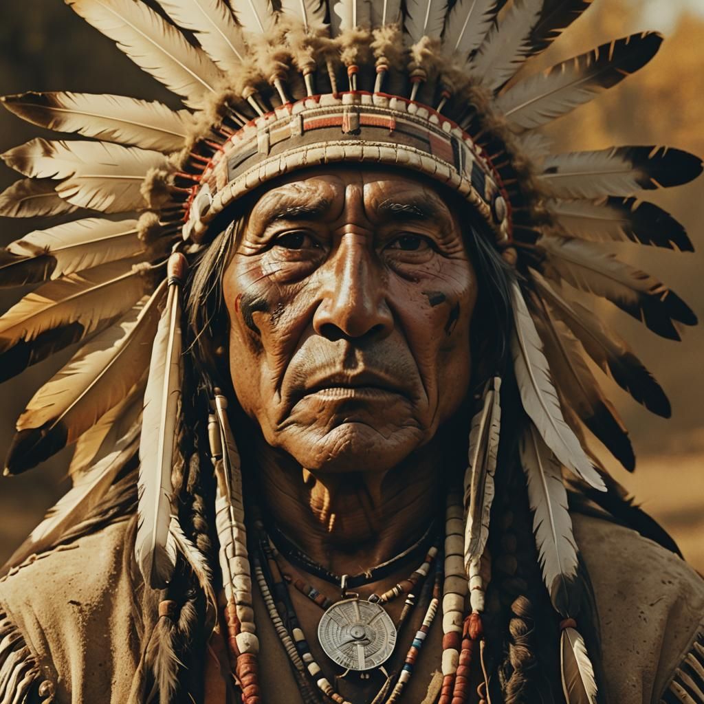 Sioux Chief Portrait in Autumnal Light
