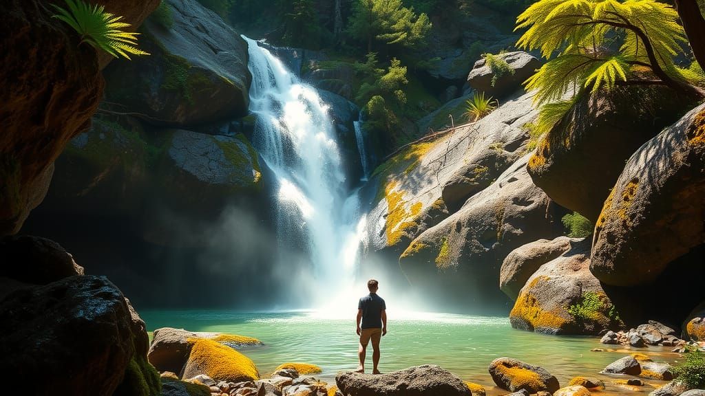 Misty Emerald Waterfall in Pristine Wilderness