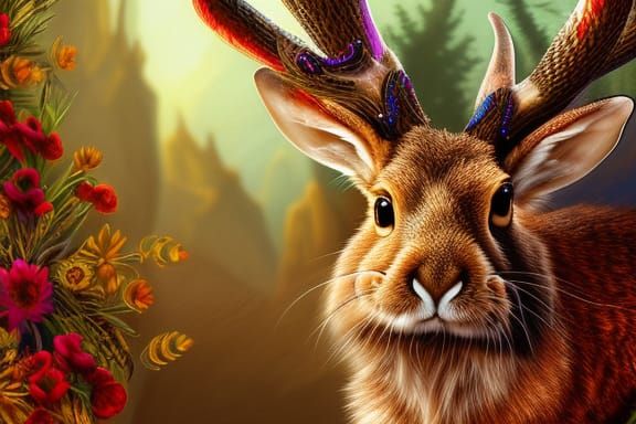 Intricately Detailed Jackalope in Vivid Colors