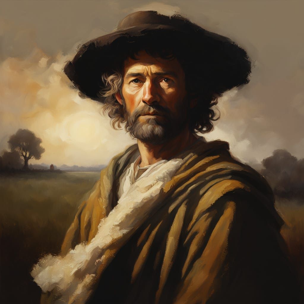 Shepherd in Rembrandt Style with Golden Light
