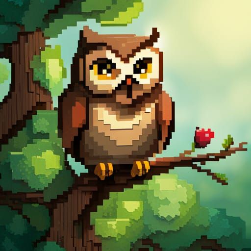 Pixel Art Owl in Tree