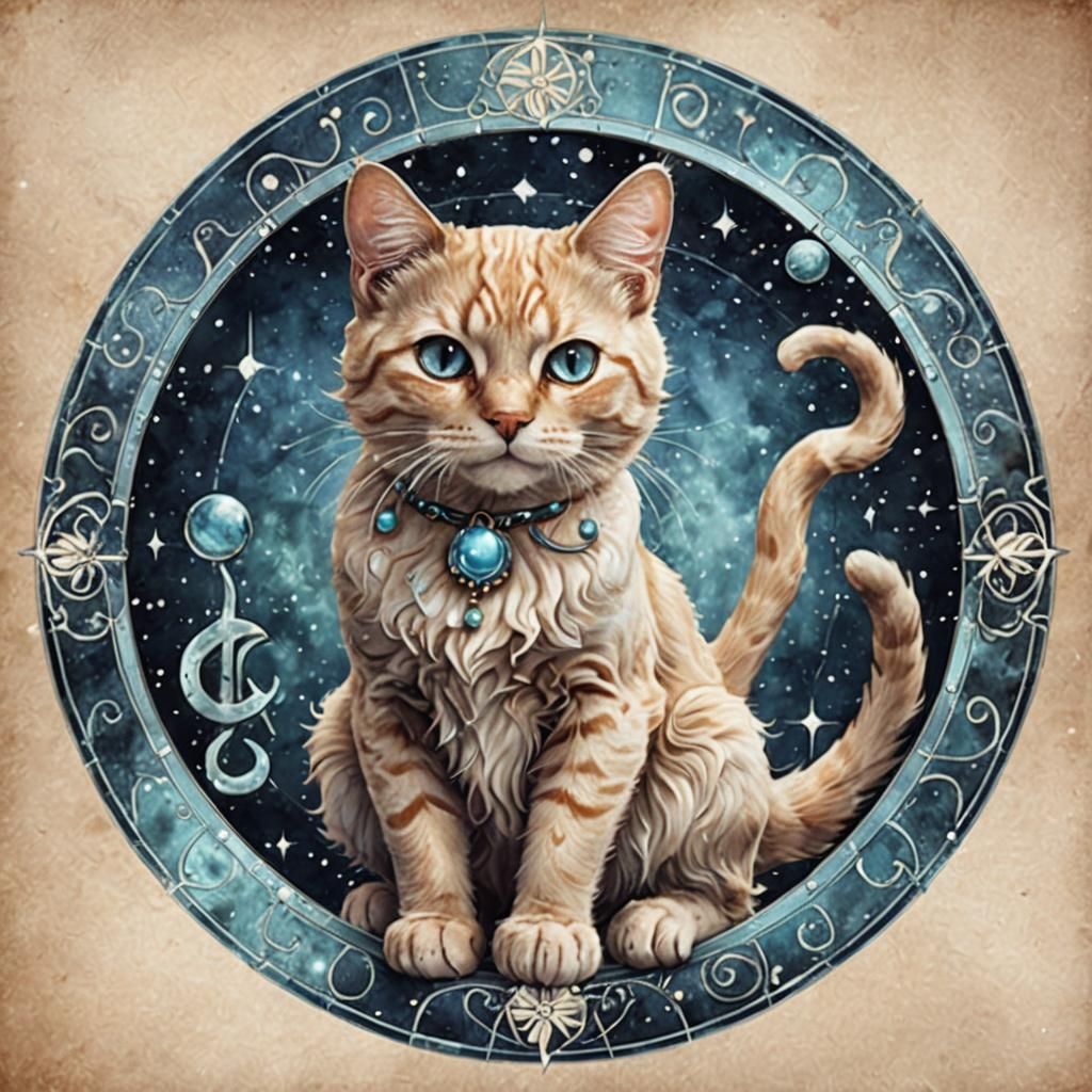 Aquarius Zodiac Sign as a Cat Portrait