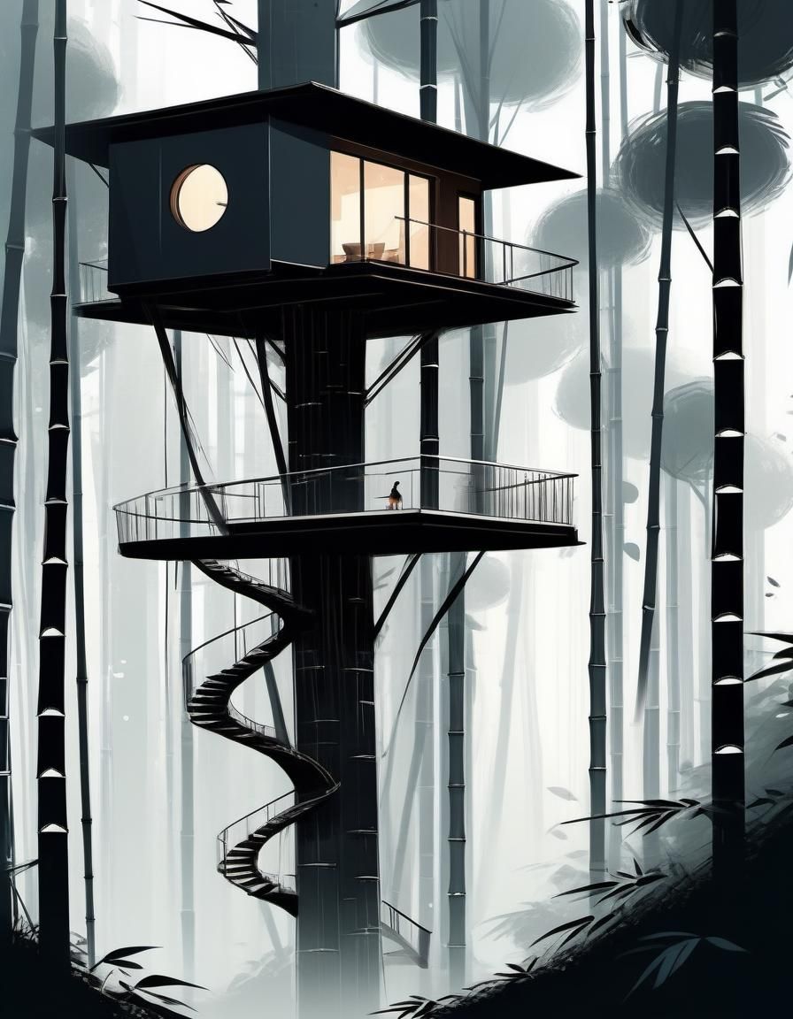 Modern Treehouse in Black Bamboo Forest