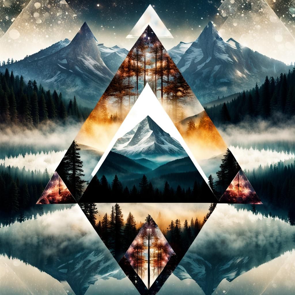 Surreal Forest and Mountain Double Exposure Collage