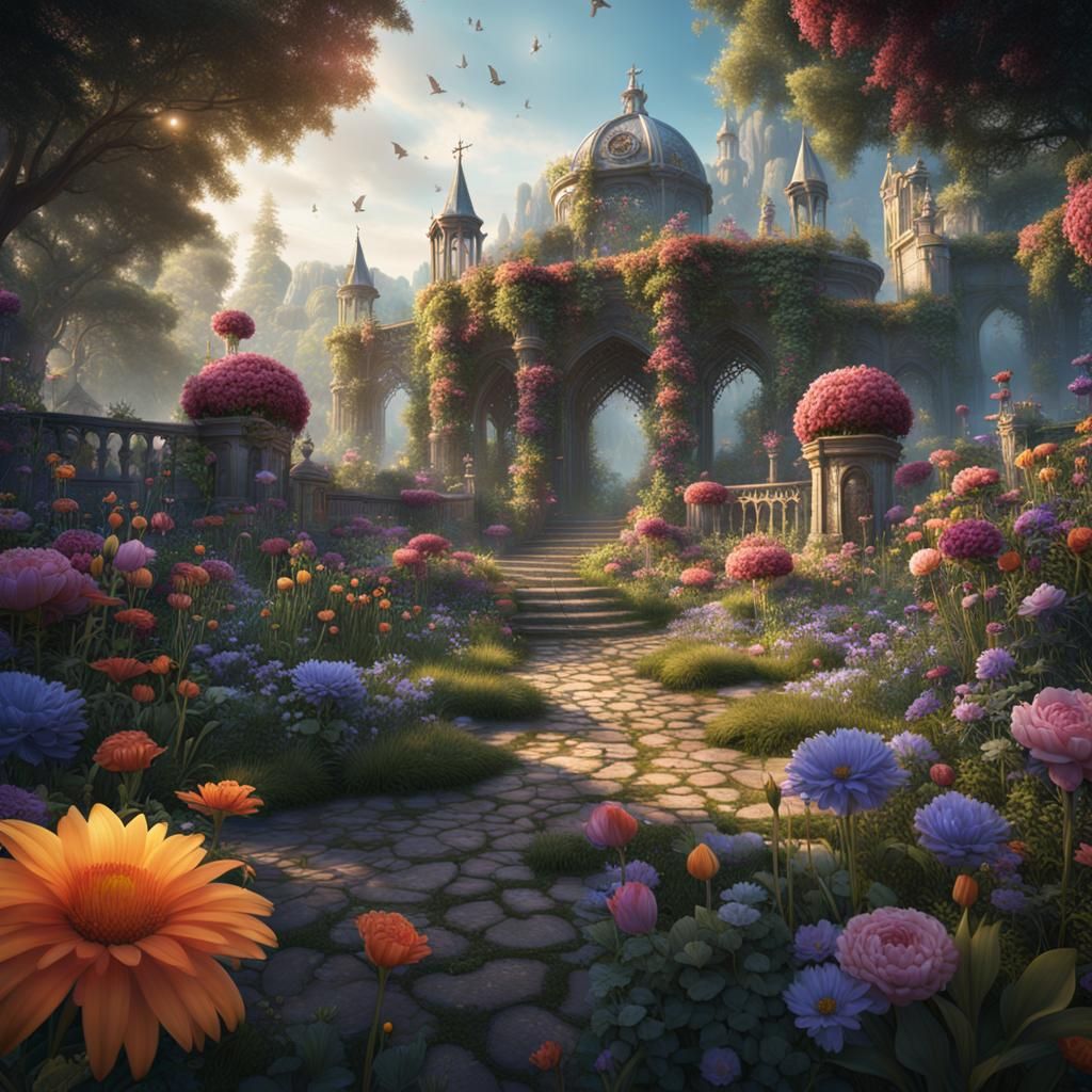Fantastical Secret Flower Garden in Detailed Matte Painting