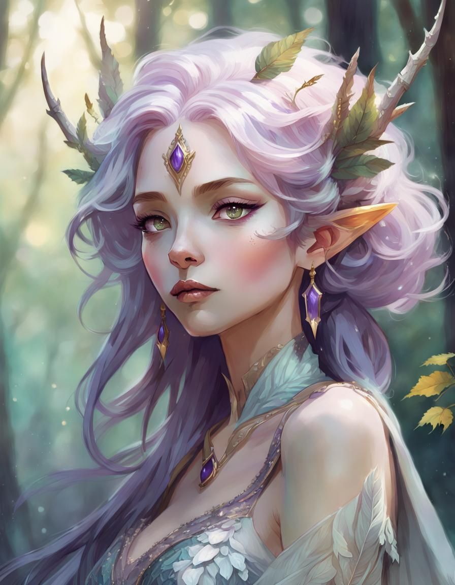 Elegant Forest Elf Queen Portrait in Manga Style