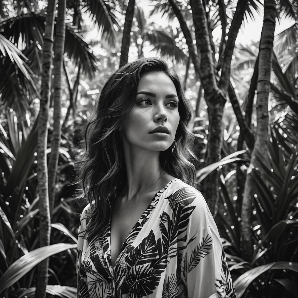 Beautiful Woman in Tropical Synthography Portrait