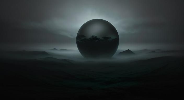 Ethereal Black Orb in Surreal Landscape