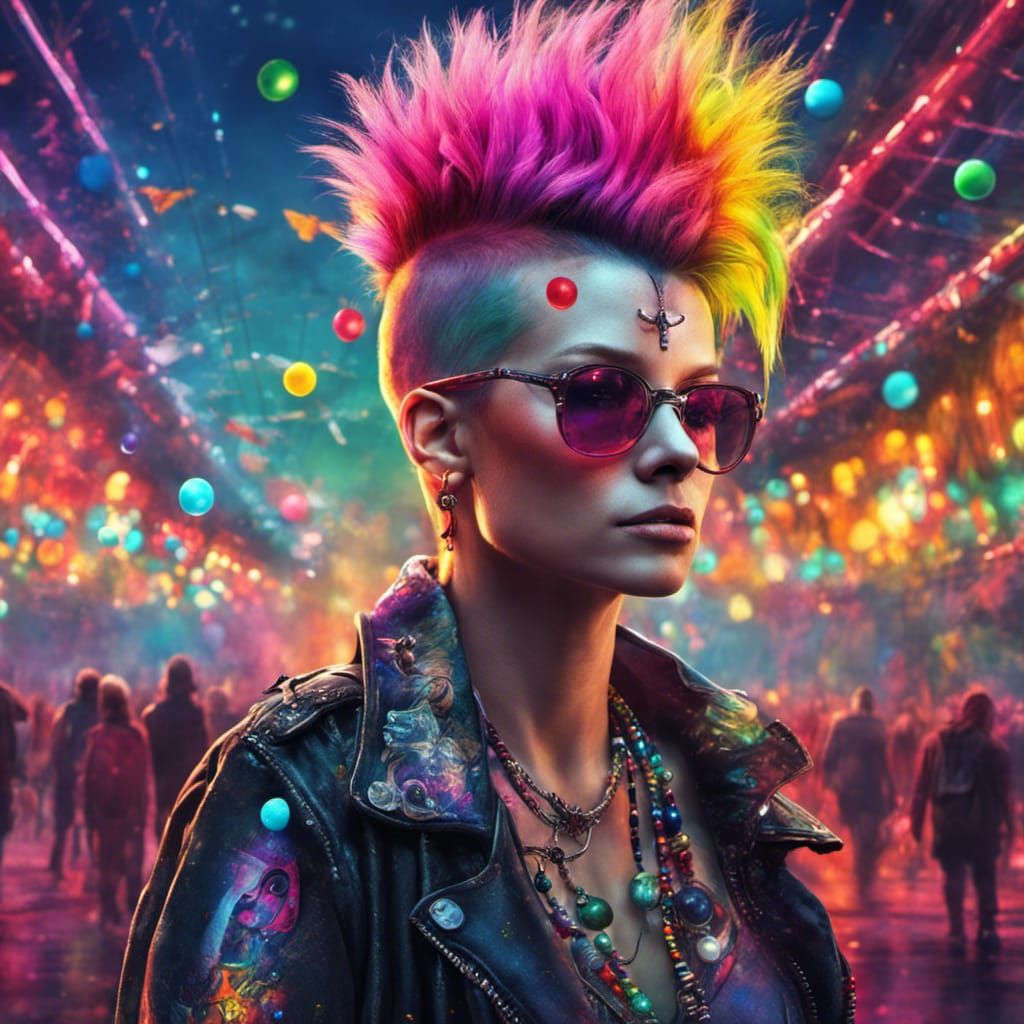 Colorful Mohawk at Outdoor Punk Rock Concert