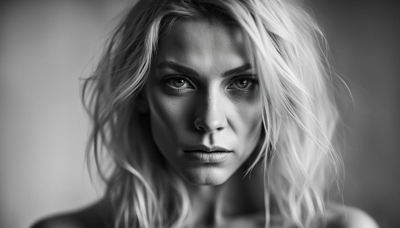 Sensual Blonde Woman Portrait in Black and White