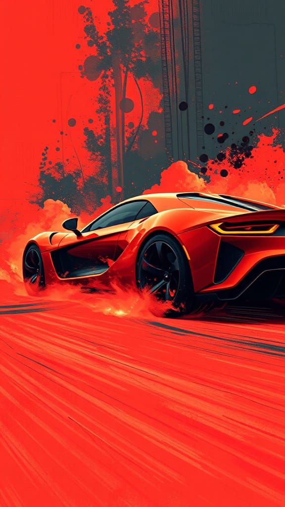 Hyper Car Dissolving in Surreal Duotone Aerosol Art