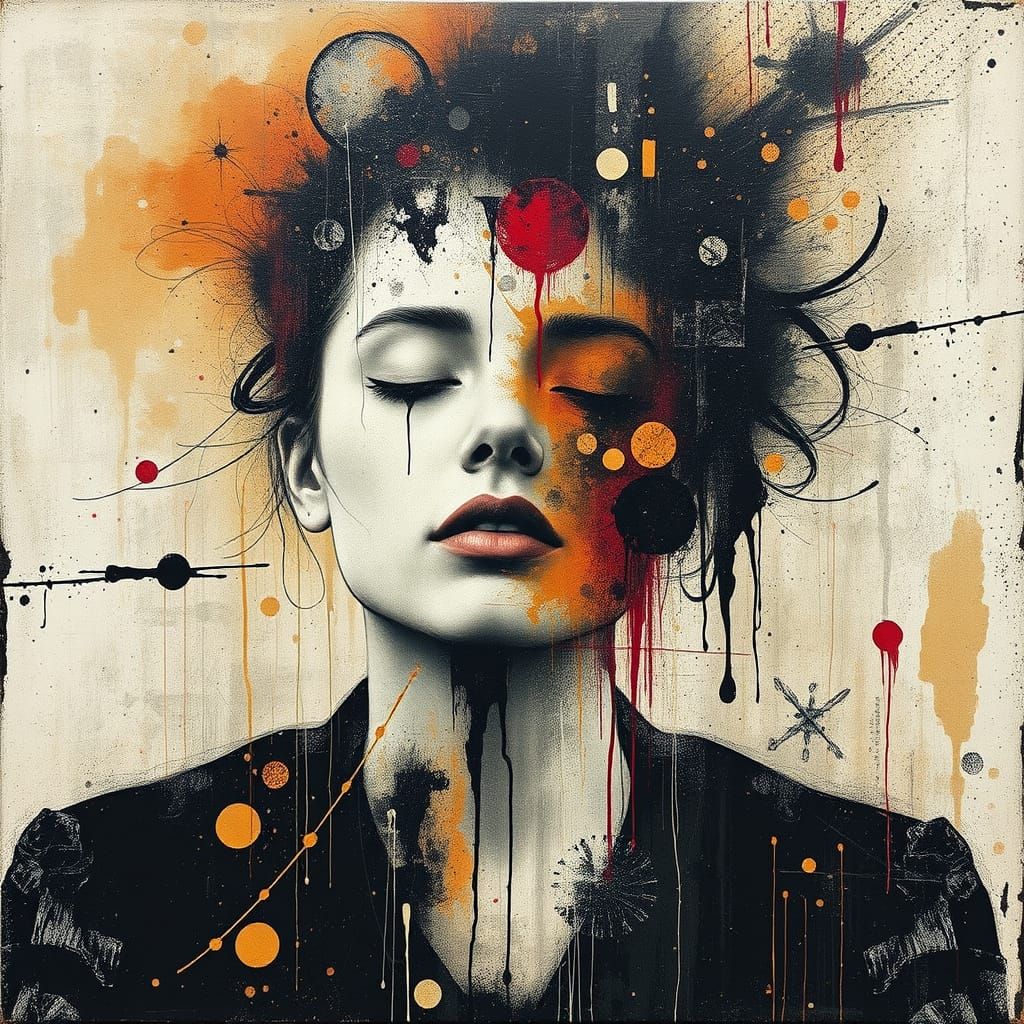 Grunge Artistic Fusion in Distressed Scratchboard Style